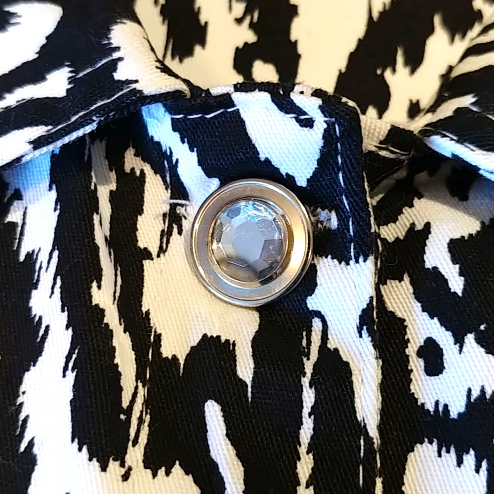 Mirror Image  Black & White Print Light Jacket💎Fancy Buttons 3/4 Length Sleeves